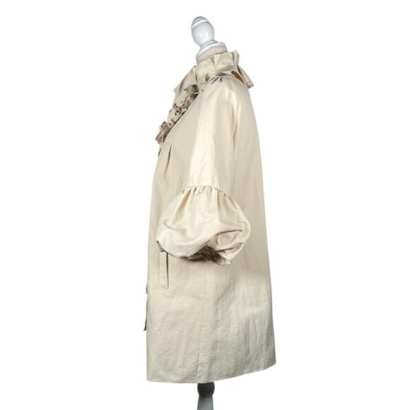 Ryu VTG Jacket Trench Coat Womens Med Cream Ruffles Lined Rosettes Boho NWOT - Picture 3 of 5